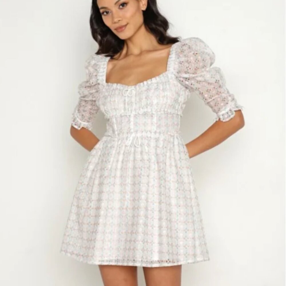 For love and lemons - eyelet puff sleeve mini dress XXL